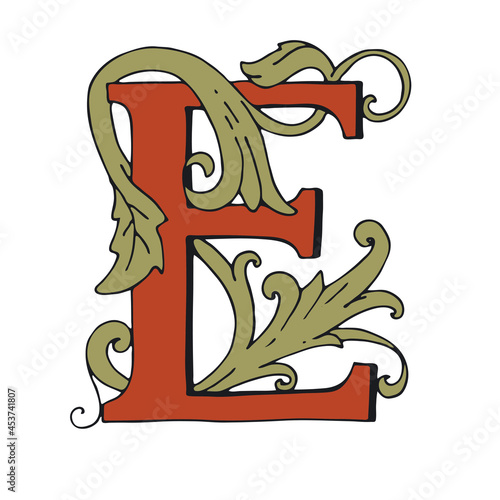 Cartoon fairy-tale ornamental letter. Color vintage letter E