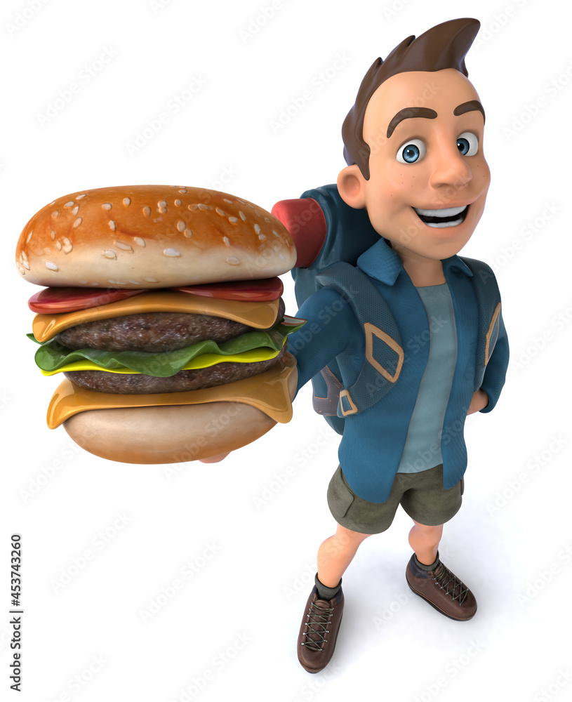 Fun illustration of a 3D cartoon backpacker Fun illustration of a 3D cartoon backpacker