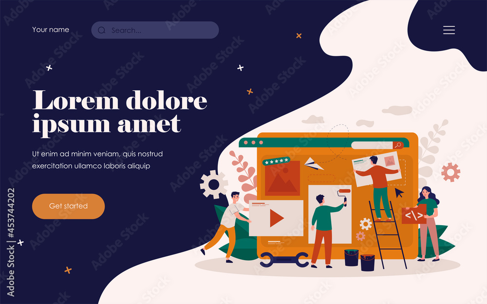 custom made wallpaper toronto digitalTiny professionals working on website or blog design. People constructing and painting webpage. Flat vector illustration for digital marketing, web design, designers job concept