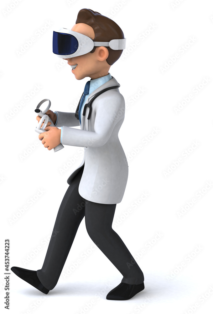 Fun 3D Illustration of a doctor with a VR Helmet Fun 3D Illustration of a doctor with a VR Helmet