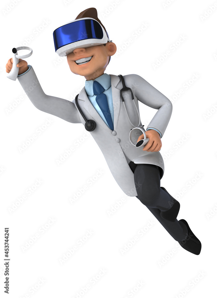 Fun 3D Illustration of a doctor with a VR Helmet Fun 3D Illustration of a doctor with a VR Helmet