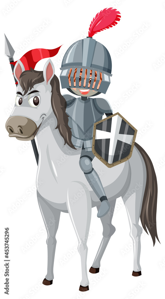 Knight riding horse cartoon character on white background Knight riding horse cartoon character on white background