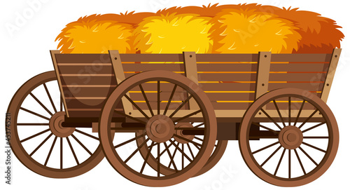 Medieval wooden wagon with haystacks