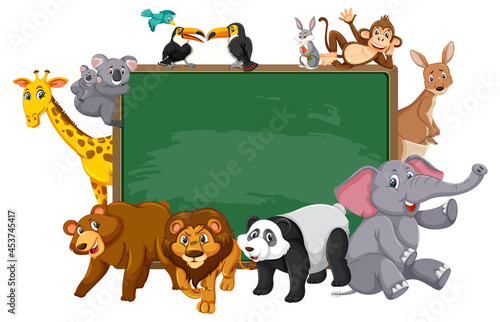 Empty blackboard with various wild animals