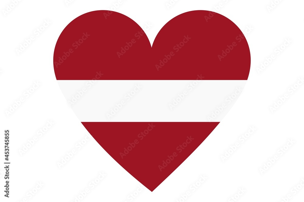 Obraz premium Latvia flag in heart shape isolated on white background.