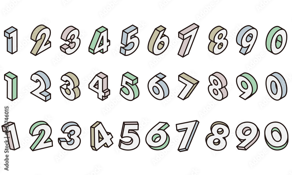 アイソメトリック・立体的な アウトラインされた数字 ベクターアイコンセット アイソメトリック・立体的な アウトラインされた数字 ベクターアイコンセット