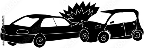 激突する自動車のシルエット素材