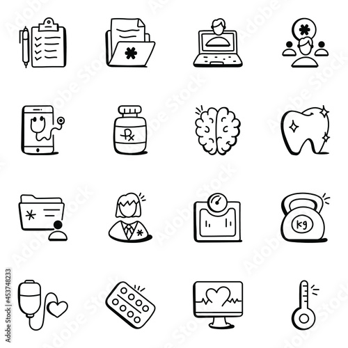 Pack of Hospital and Medical Services Doodle Icon 

