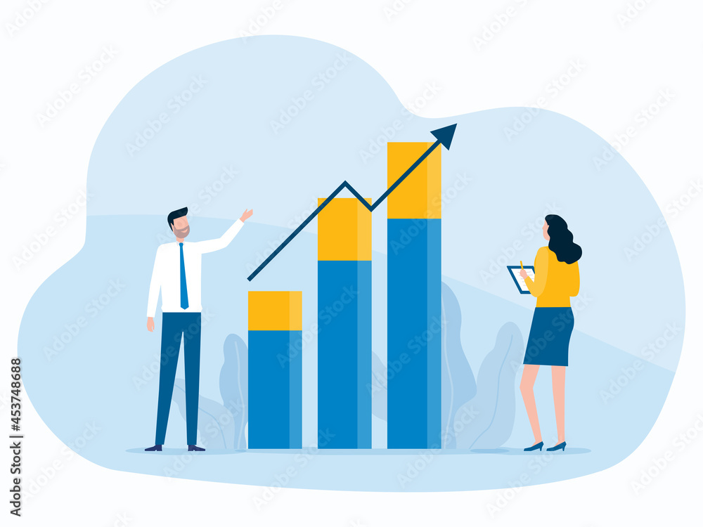 Flat design business marketing team working planning and analytics benefits sale performance graph and chart report concept Flat design business marketing team working planning and analytics benefits sale performance graph and chart report concept