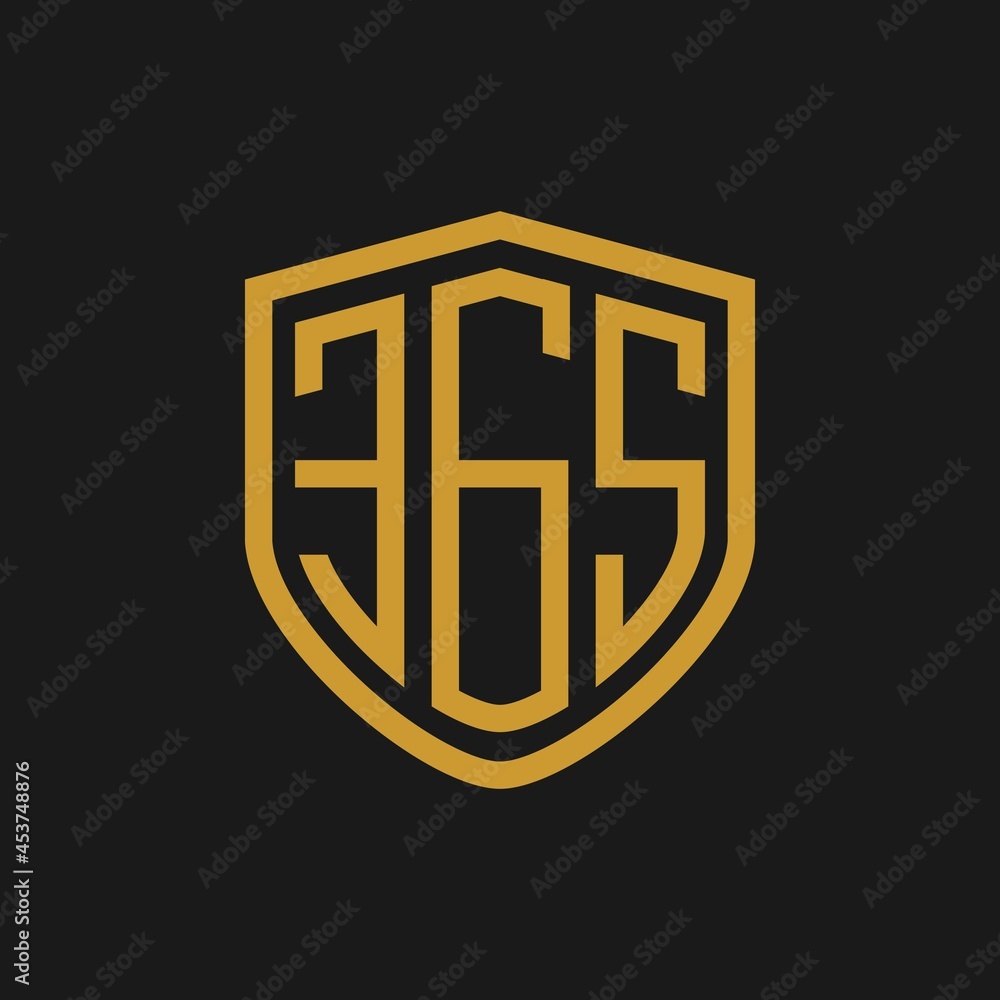 initials 365 with shield luxury gold design vector logo
