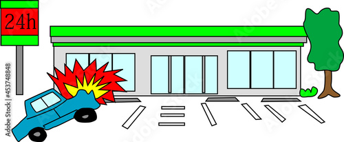 お店に突っ込む自動車のイラスト素材