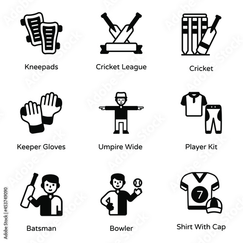 Pack of International Cricket League Glyph Icon

