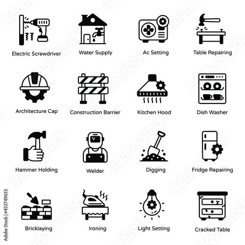 Construction and Home Repairing Solid Icons 


