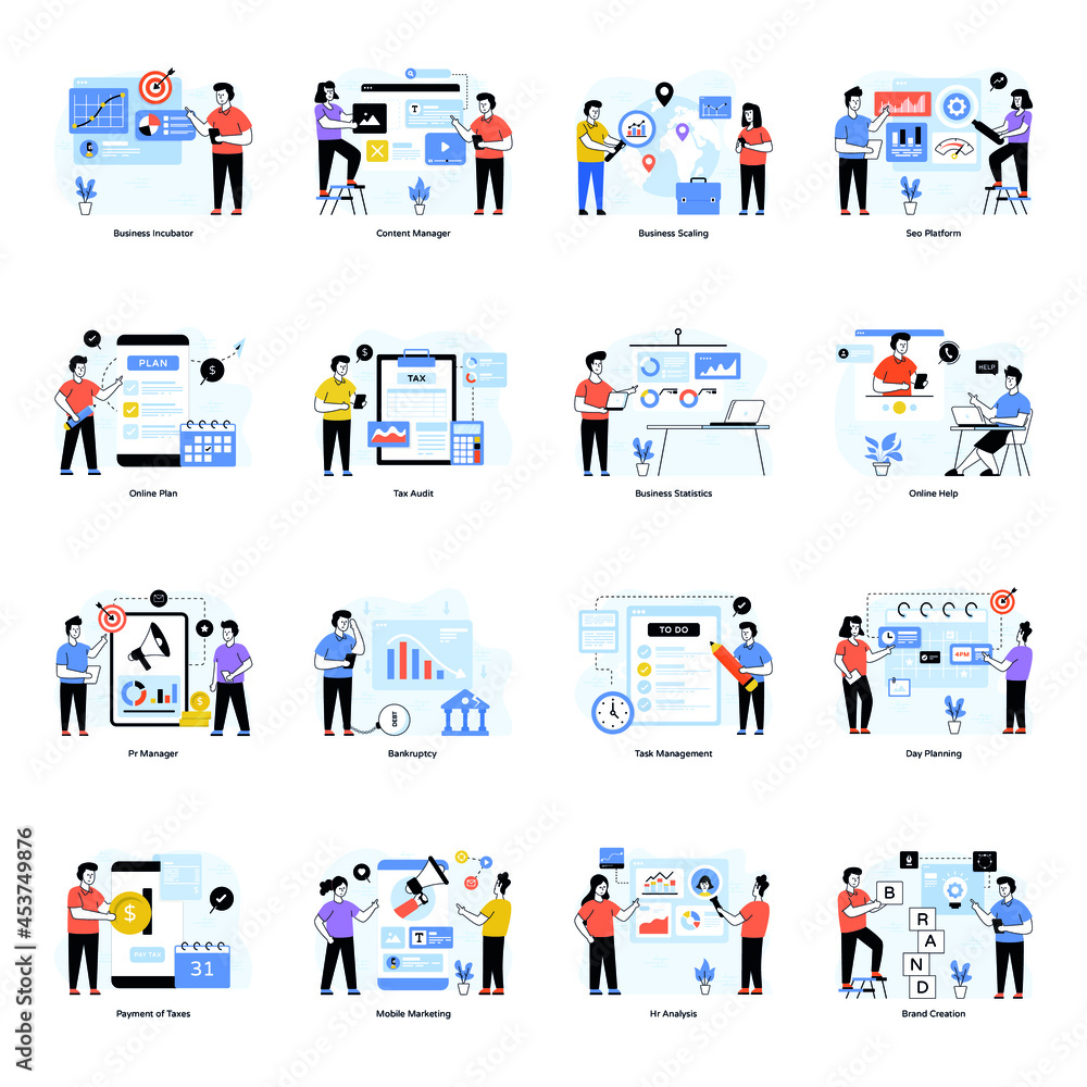 Set of Business and Analytics Flat Illustrations 

