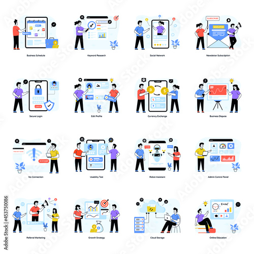 16 Trendy Illustration of Online Business and Social Media 

