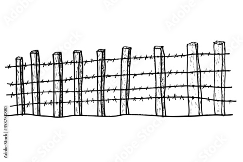 Simple Vector hand draw sketch of Barbed wire and tree gate