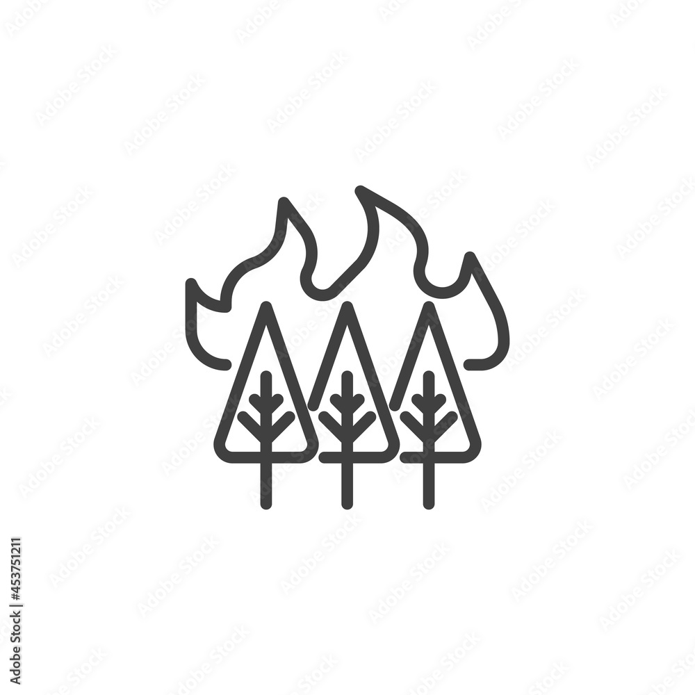 Burning forest trees line icon Burning forest trees line icon