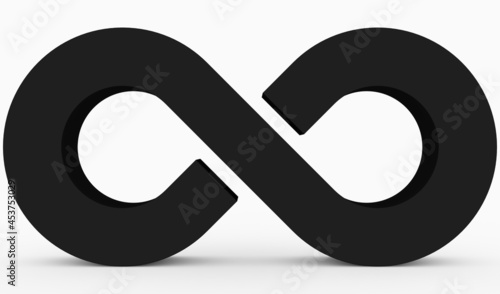 Infinity symbol 3d black isolated on white background