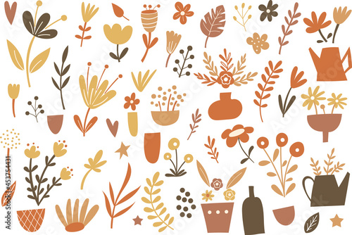 Fall Florals and vases clipart. Vector illustration.