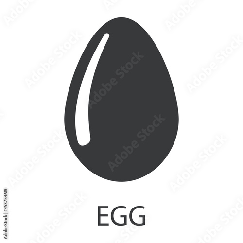 The egg icon. The silhouette of an egg with a signature. Delicious and healthy food that causes allergies. Vector illustration isolated on a white background.