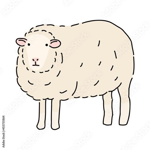 羊の全身　シンプルなイラスト　牧場にて