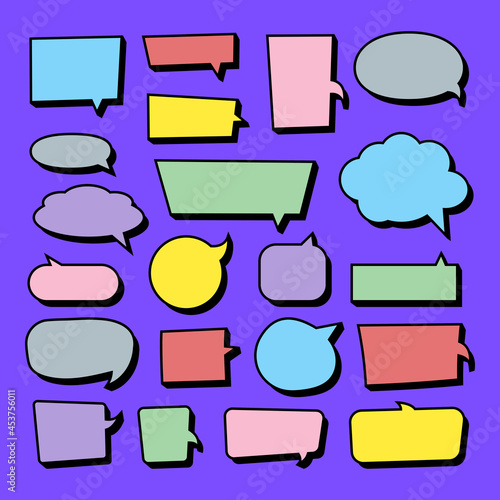 Vector set of stickers of speech bubbles. Blank empty color speech bubbles