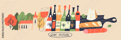 Beaujolais Nouveau festival of new wine. Wine festival. Vector illustration.