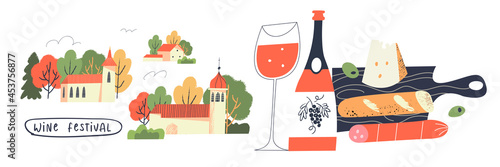 Beaujolais Nouveau festival of new wine. Wine festival. Vector illustration.