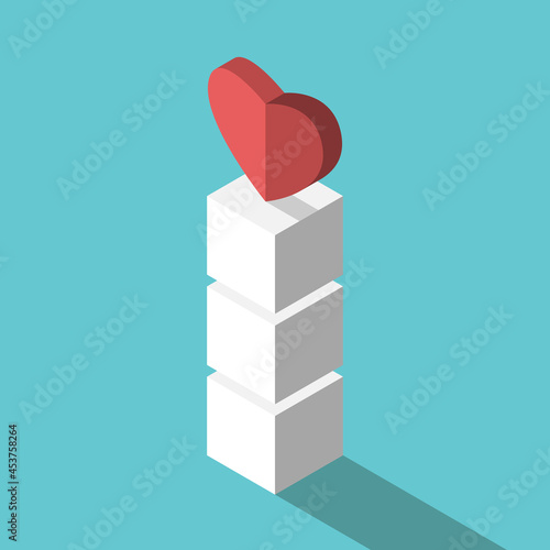 Heart on top of cubes stack. Love, inspiration, courage, communication, management, health and soul concept. Flat design. EPS 8 vector illustration, no transparency, no gradients