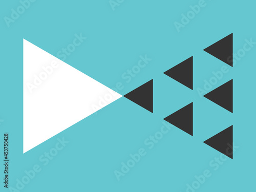White big triangle vs group of many small black ones. Courage, team work, power, togetherness, conflict and opposition concept. Flat design. EPS 8 vector illustration, no transparency, no gradients photo