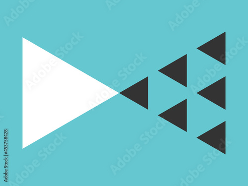 White big triangle vs group of many small black ones. Courage, team work, power, togetherness, conflict and opposition concept. Flat design. EPS 8 vector illustration, no transparency, no gradients
