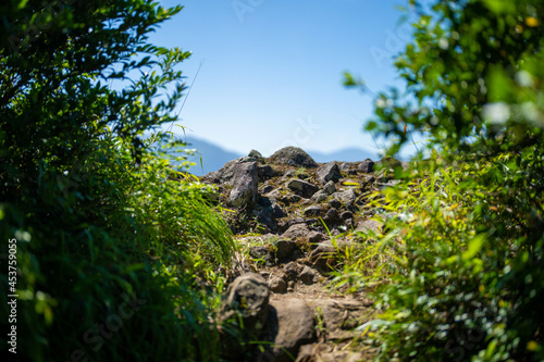 富山県富山市の猿倉山、御前山、小佐波御前山を登山する風景 Scenery of climbing Sarukura Mountain, Gozen Mountain, and Ozanami Gozen Mountain in Toyama City, Toyama Prefecture.  © Hello UG