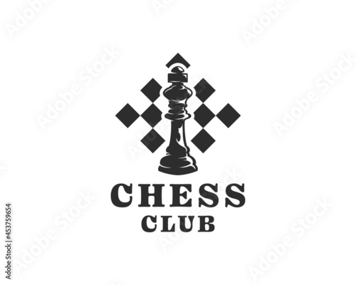 chess logo. the king in chess symbol with a chessboard background. chess championship logo design template © AikStudio