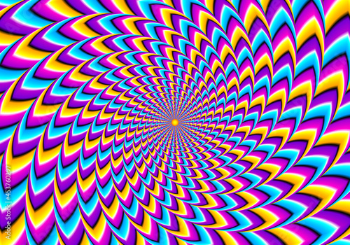 Rotation of colorful spirals. Spin illusion.