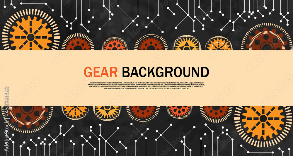 Obraz premium Engineering gear Orange on black background With technology-style network EP.9