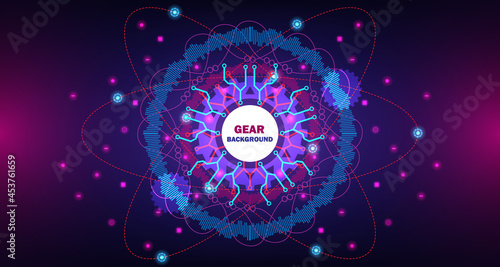 Future technologies in automatics cog wheel systems.Fractal element with lines and dots array.  Data array visual concept. Graphic abstract background