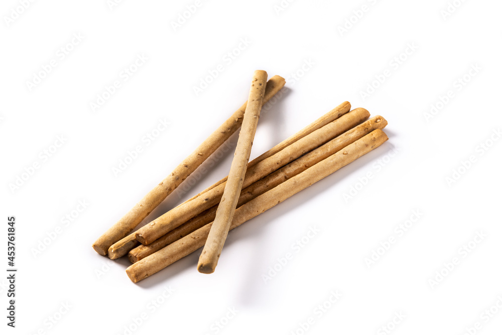 Breadstick grissini snack isolated on white background Breadstick grissini snack isolated on white background