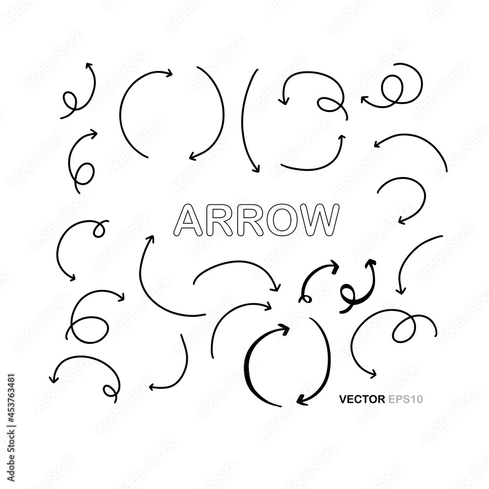 hand drawn arrow symbol icons set isolate on white background