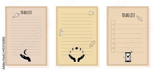 To do list and cheeck list for planner and notebook, task list with magic items for astrology. Vector stock illustration photo