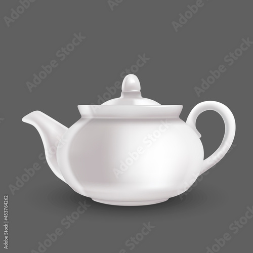 Realistic Detailed 3d White Ceramic Teapot Empty Template for Cafe, Home Kitchen or Restaurant. Vector illustration of Teakettle