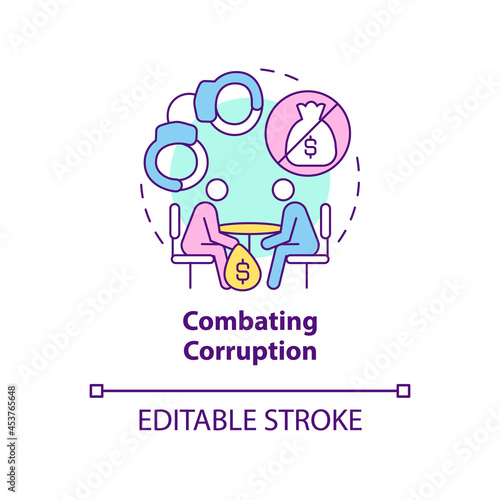 Combating corruption concept icon. Avoid bribery and money extortion abstract idea thin line illustration. Financial crime regulation. Vector isolated outline color drawing. Editable stroke