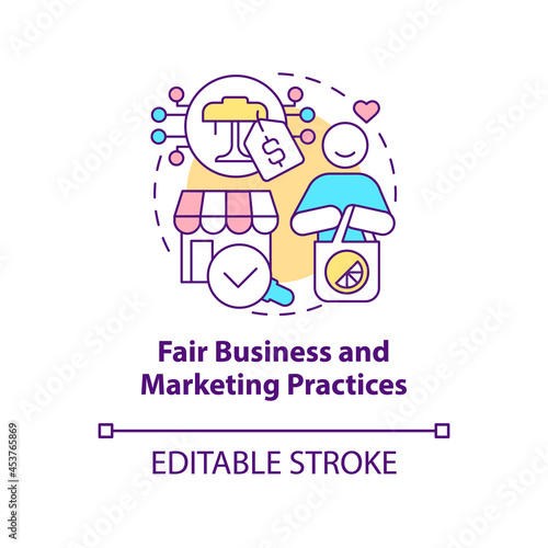 Fair business and marketing practices concept icon. Company with conscience abstract idea thin line illustration. Business transparency. Vector isolated outline color drawing. Editable stroke