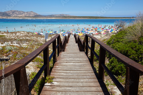 Footbridge to the beach of La Pelosa in Stintino  Sardinia  Italy