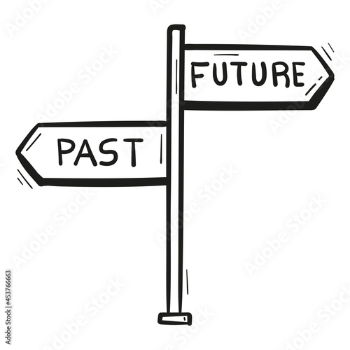 hand drawn way to the past or future icon in doodle style isolated