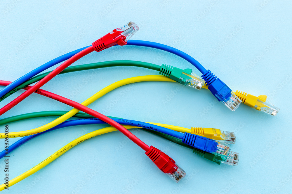 Colored electrical cables and wires, top view Colored electrical cables and wires, top view