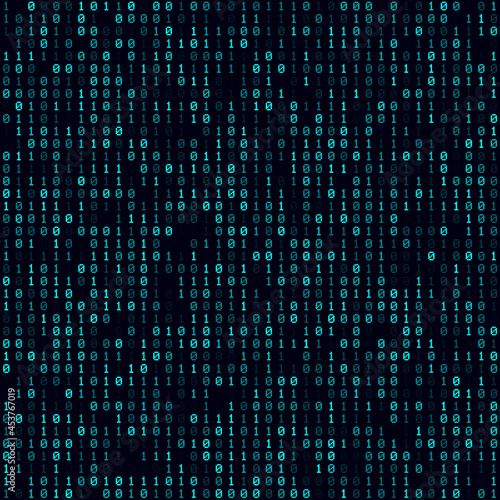 Abstract matrix background. Cyan filled binary background. Medium sized seamless pattern. Beautiful vector illustration.