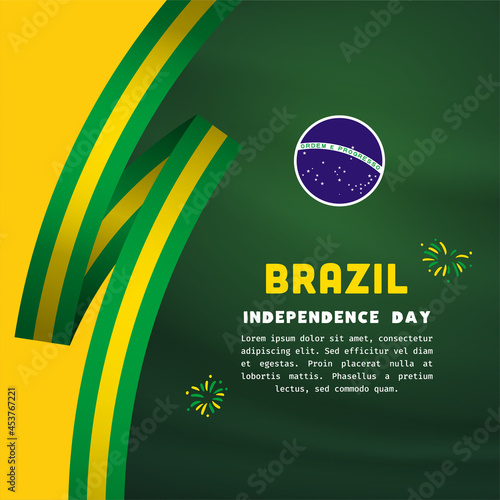 Square Banner illustration of Brazil independence day celebration. Waving flag and hands clenched. Vector illustration.