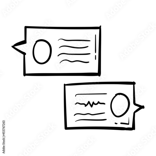 hand drawn chat communication icon in doodle style isolated