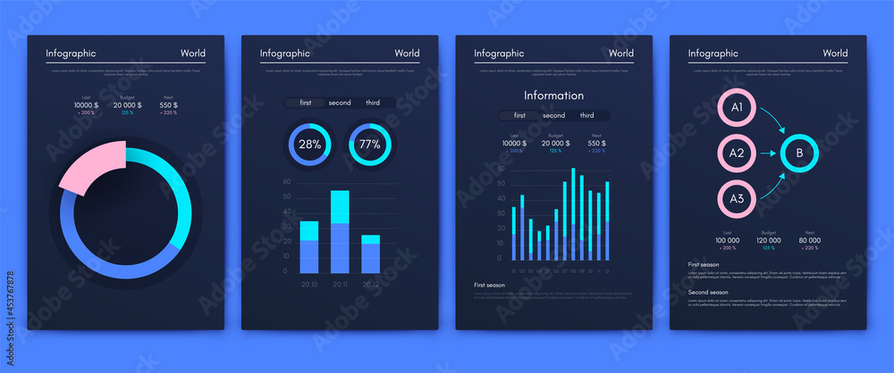Fototapeta premium Vector graphics infographics with mobile phone. Template for creating mobile applications, workflow layout, diagram, banner, web design, business reports
