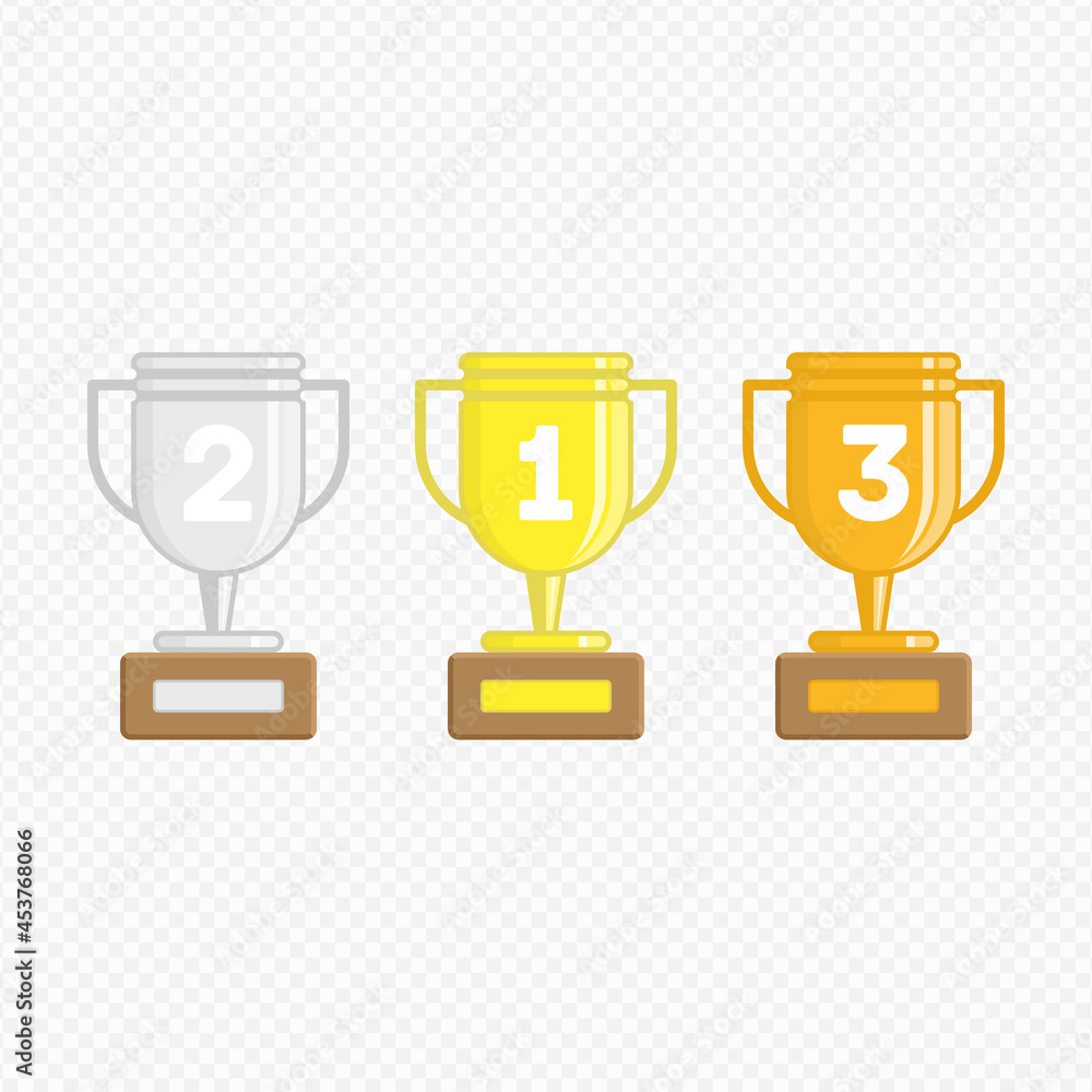 Winners Cup set. Gold, silver and bronze winners cup in flat style. Collection of Champions Cups isolated on transparent background. Award or Winners Prize concept. Winners Cup set. Gold, silver and bronze winners cup in flat style. Collection of Champions Cups isolated on transparent background. Award or Winners Prize concept.
